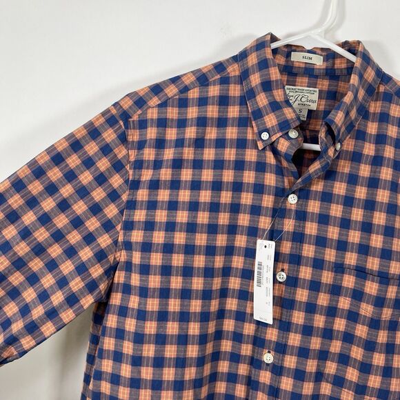 J.CREW Secret Wash Slim Fit Button Down Shirt Mens Small Orange Blue Plaid NWT - Picture 9 of 14